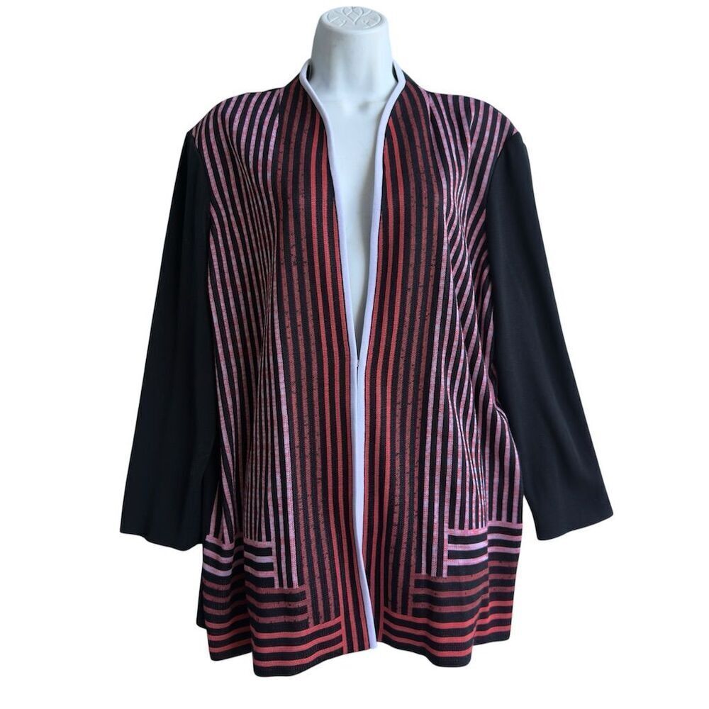 Ming Wang Knit Striped Cardigan Women's XL Multicolor 3/4 Sleeve Office Career